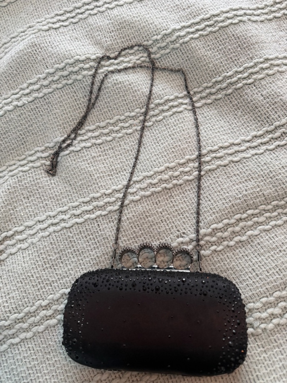 Charming Charlie Black Crystal Knuckle-Handle Clutch - Picture 6 of 9